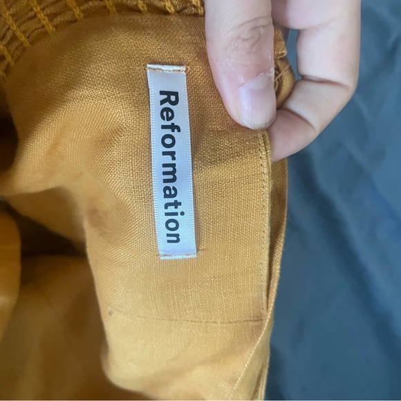 Reformation Dress-  Tori Linen Midi Dress in Ochre - Picture 7 of 7